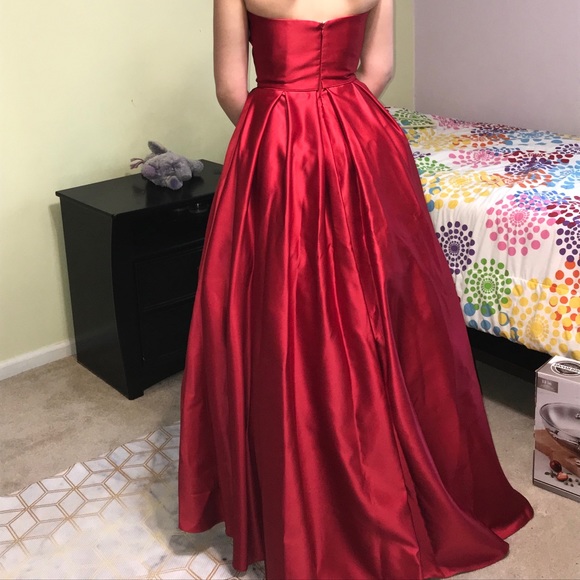 Betsy & Adam Women's Strapless High Low Gown Red Size 6Petite